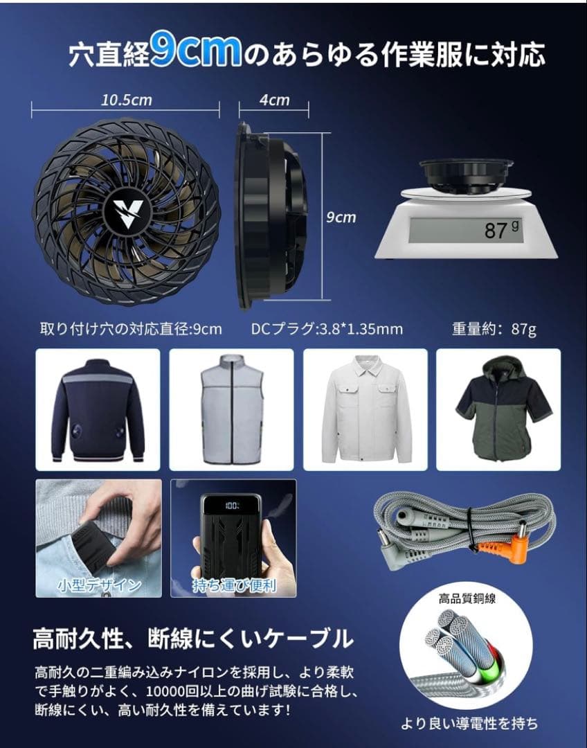 空調作業服 ファンバッテリーセット20000mAh大容量バッテリー付