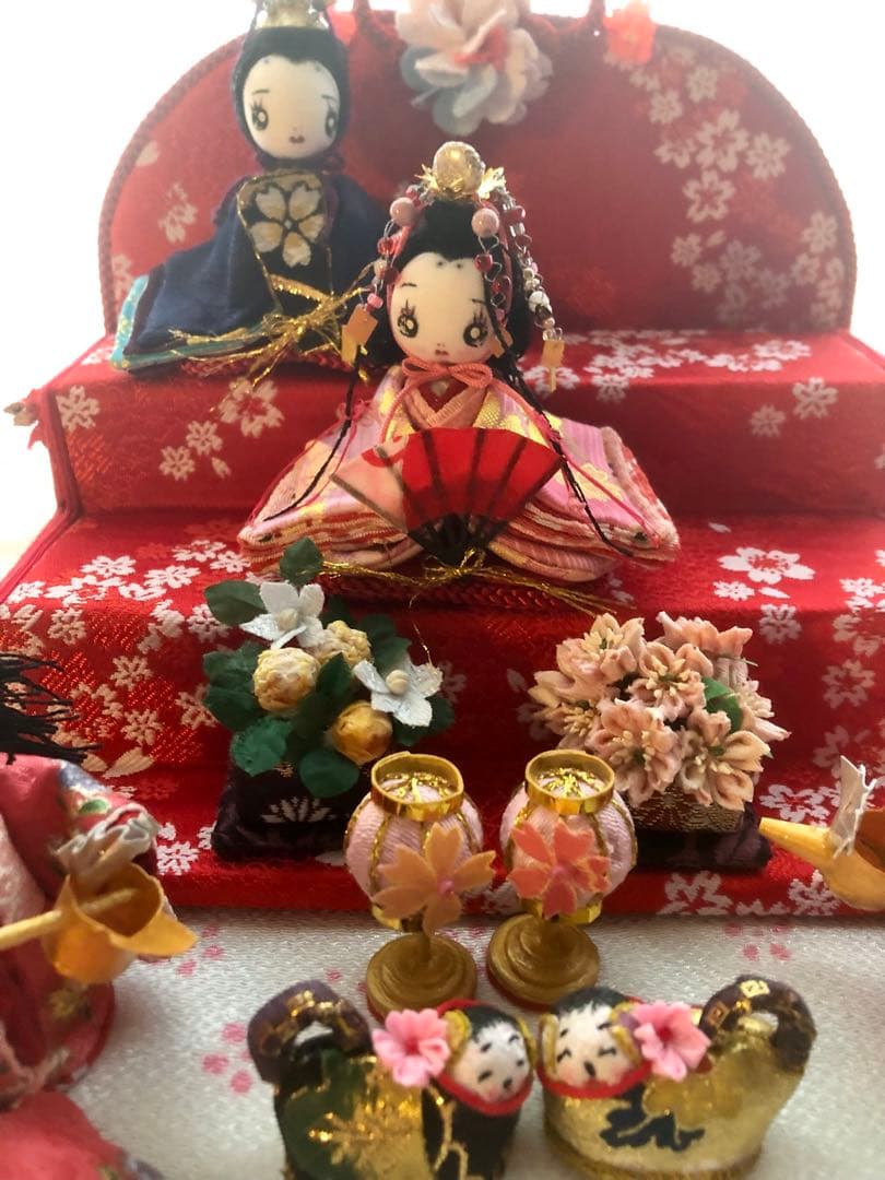 ♡ひな祭り 三段飾り 大人のひな祭り 雛人形 雛飾り 古今雛 犬筥♡ち手作り♡