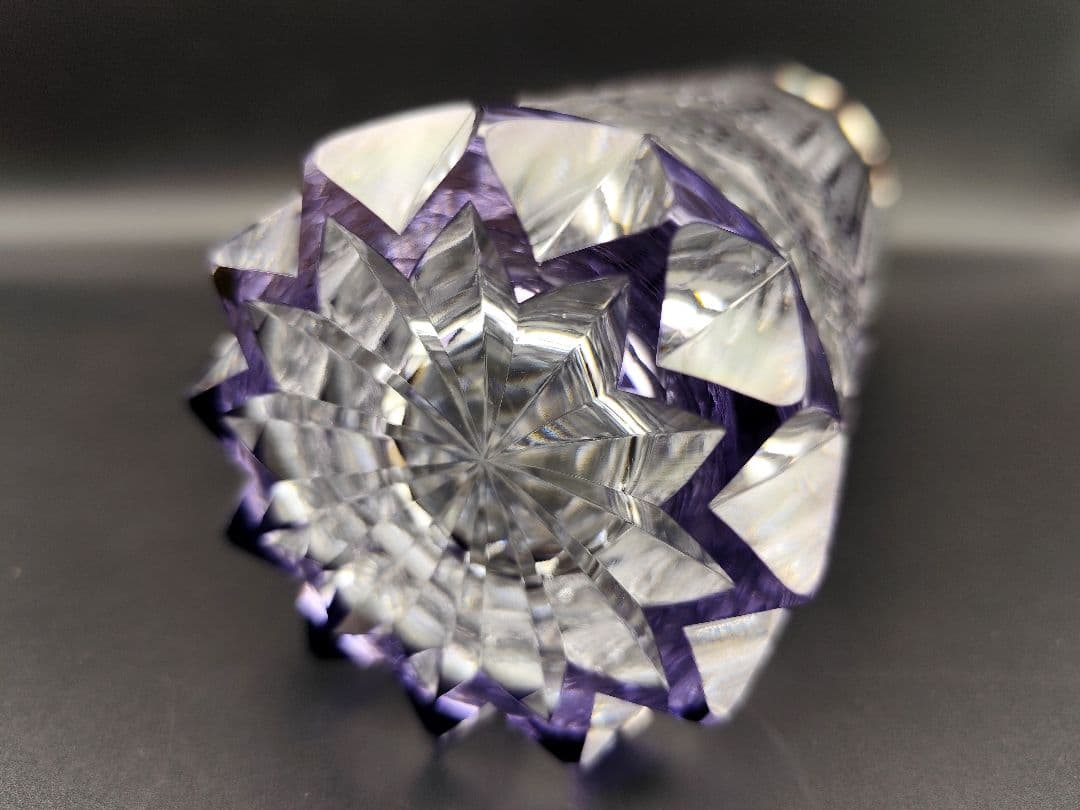 当時定価約16万円☆篠崎清一 江戸切子 紫 花瓶（切子、江戸切子、薩摩切子）