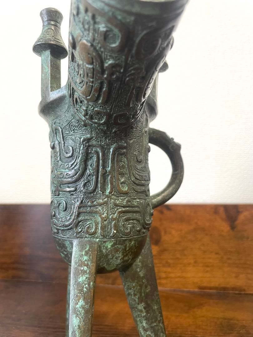 中国古美術　時代物　青銅製　三足爵杯　骨董品 1kg