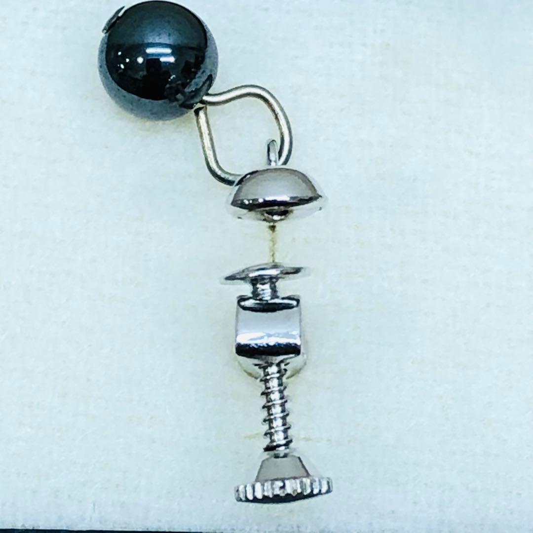 ヴィンテージ イヤリング 黒石 ビーズ シルバー ねじ式 レトロ アクセサリー