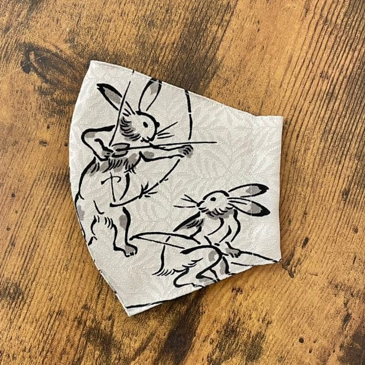 《サンプル》 両面 シルク 3way マスク ハンドメイド 鳥獣戯画 兎 ⑧