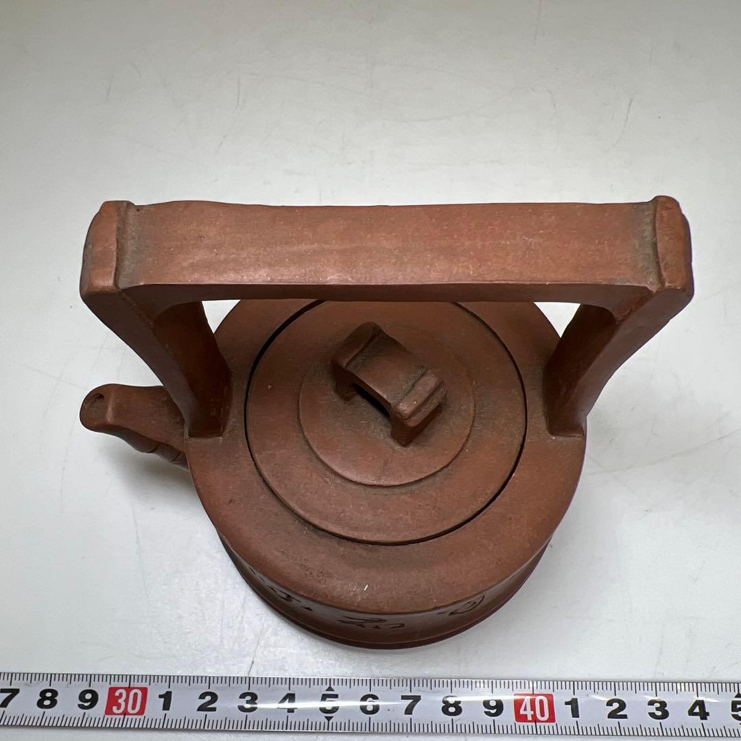 中国美術　在銘朱泥急須　幅約11.5㎝　東Y8-0302④
