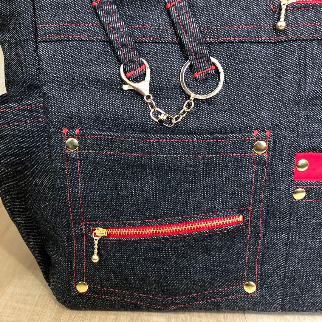 Rin Rin　デニムトートバッグ　ブラック×レッド　【新品デニム】