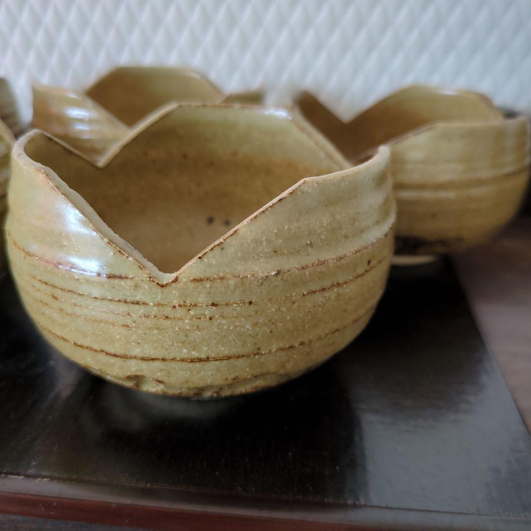 骨董　伊羅保焼　割山椒　器　陶器　向付　アンティーク　5つ