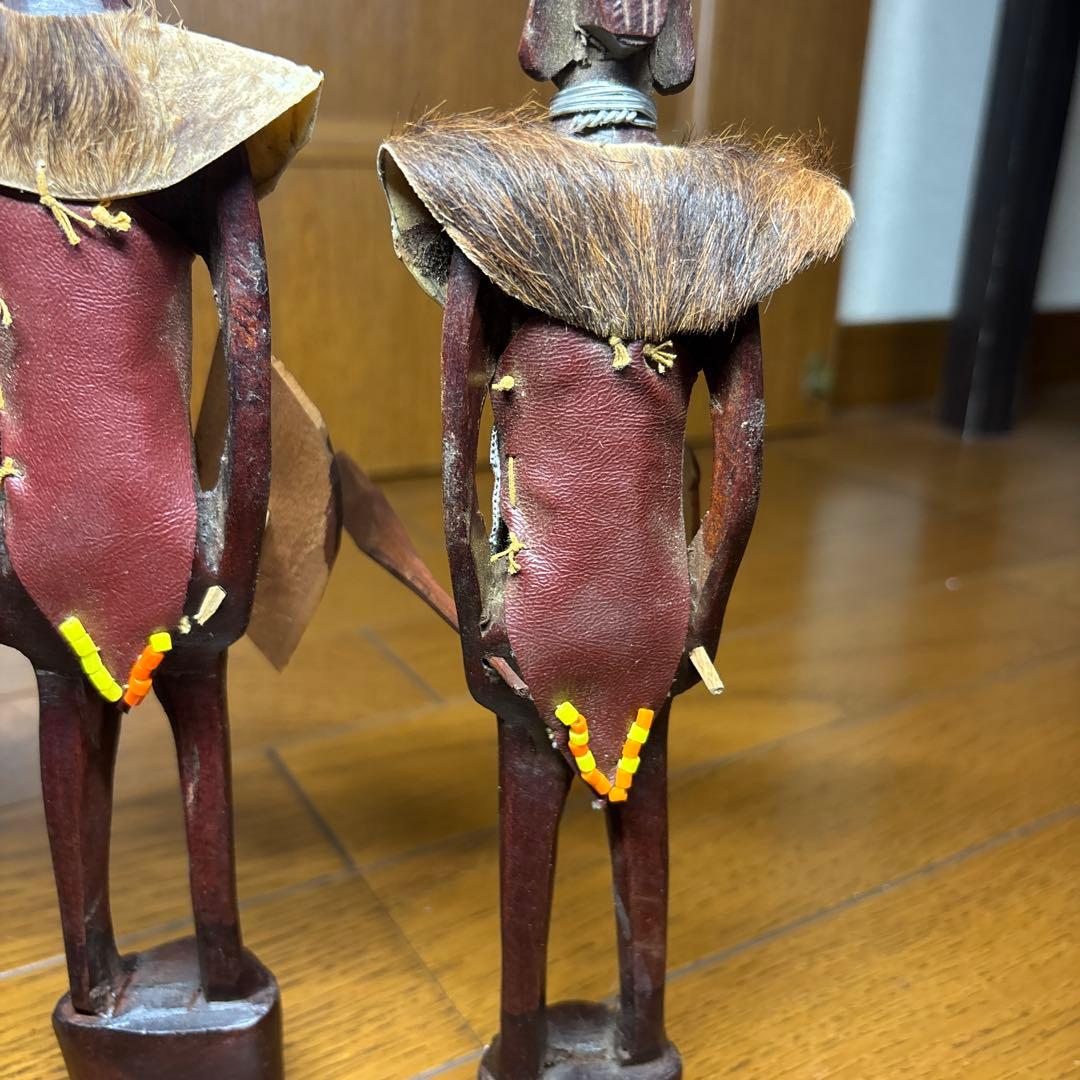 マサイ族 プリミティブ 木彫り3体セット 装飾付き アフリカ民芸品