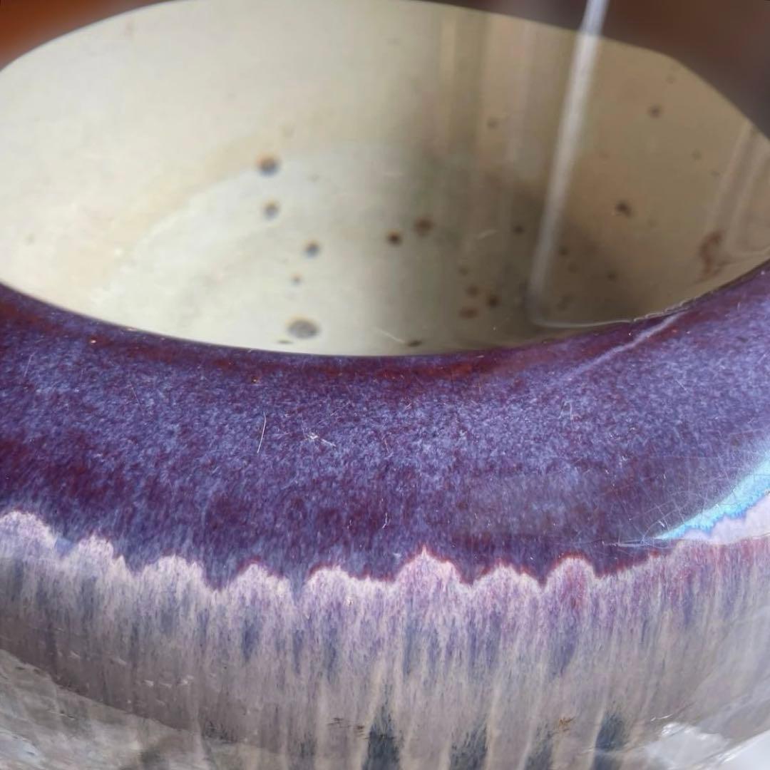 【美品　商品】アンティーク火鉢　メダカ鉢　金魚鉢　　陶器製　睡蓮　幅46