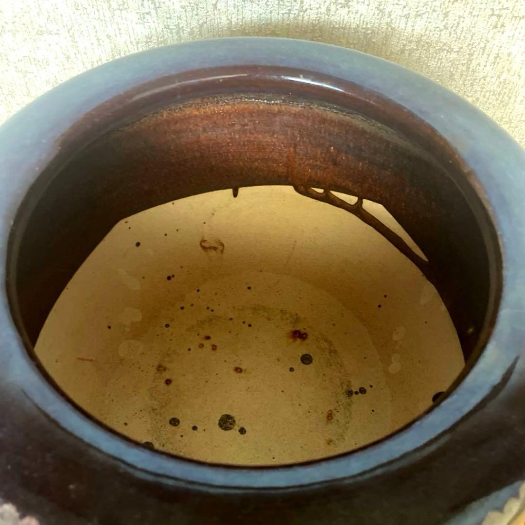 【美品　商品】アンティーク火鉢　メダカ鉢　金魚鉢　　陶器製　睡蓮　幅46
