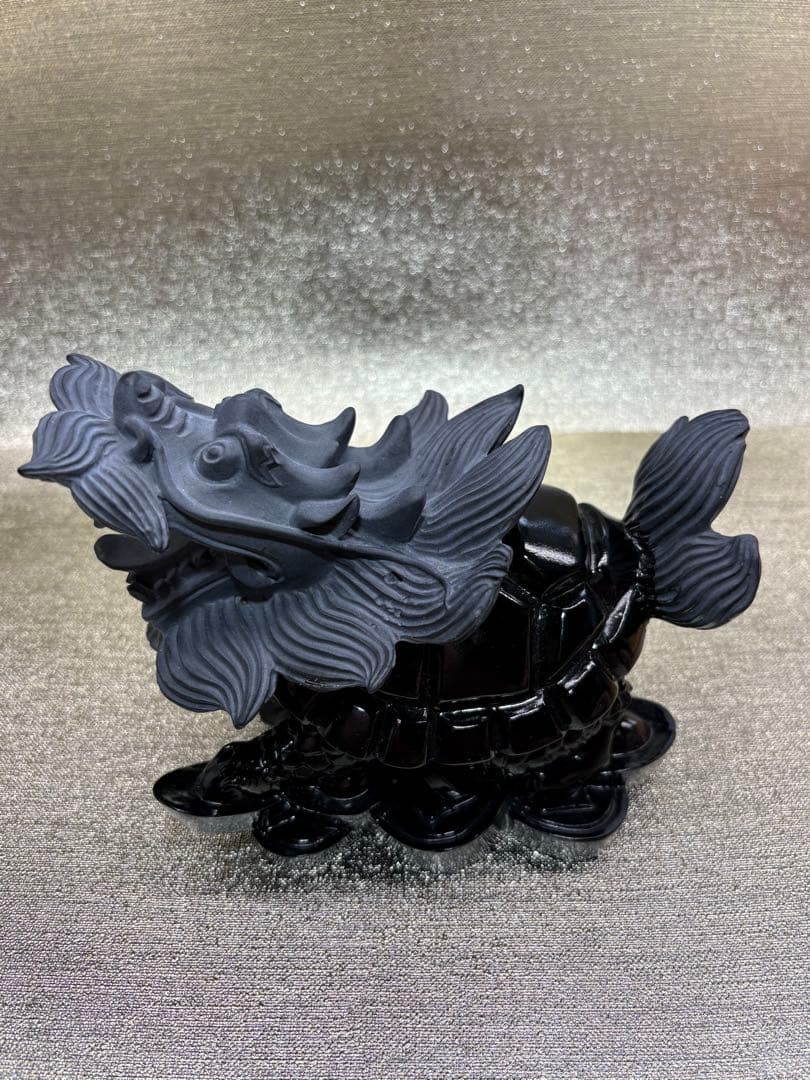 【彫刻置物】龍亀 ろんぐい オブシディアン 黒曜石　財運　金運　風水獣　開運　1