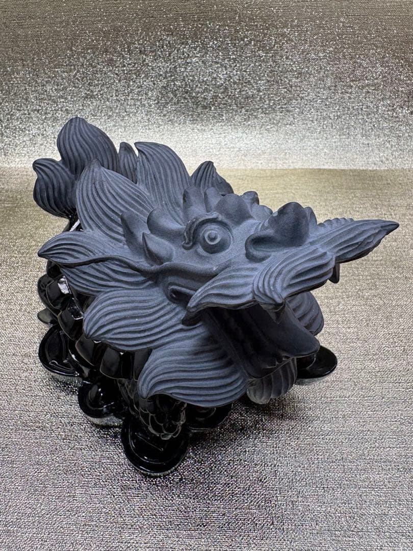【彫刻置物】龍亀 ろんぐい オブシディアン 黒曜石　財運　金運　風水獣　開運　1