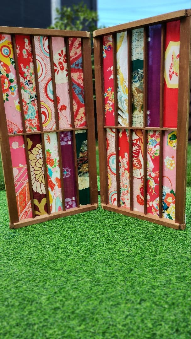 SALE　衝立　パーテーション　和雑貨　ハンドメイド　折りたたみ式　古布