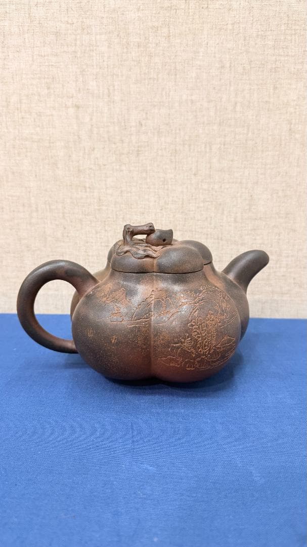 本格 宜興紫砂茶壺 黒泥 手彫り書道 梅花蓋 中国茶器 工夫茶