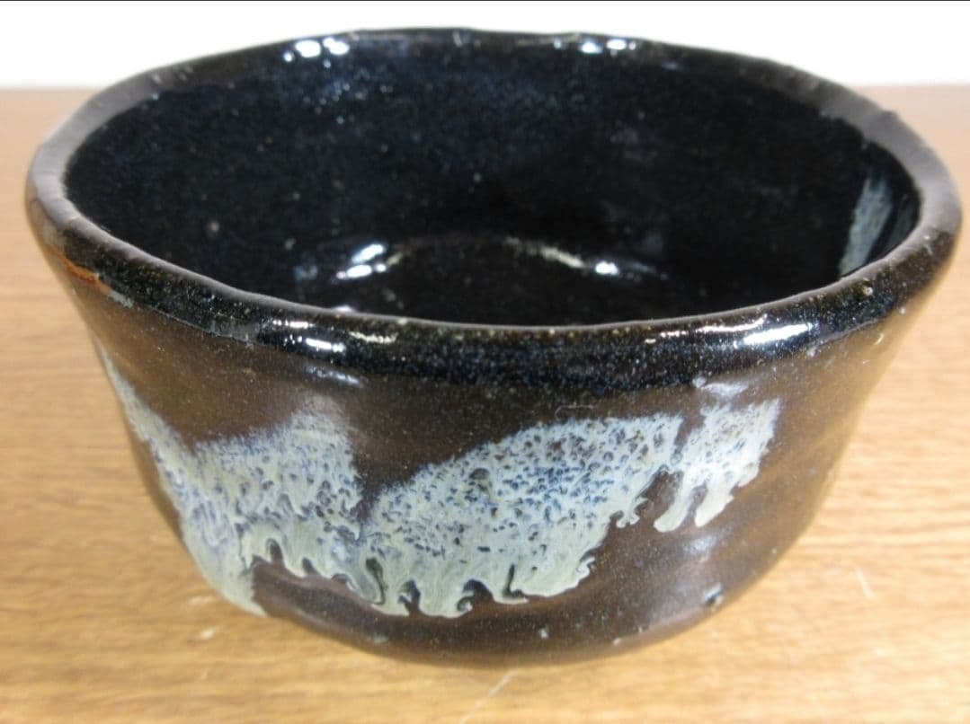 真作保証 高鶴淳 (淳一) 自作 薪窯白流茶碗 上野焼 コレクター放出品 福岡県