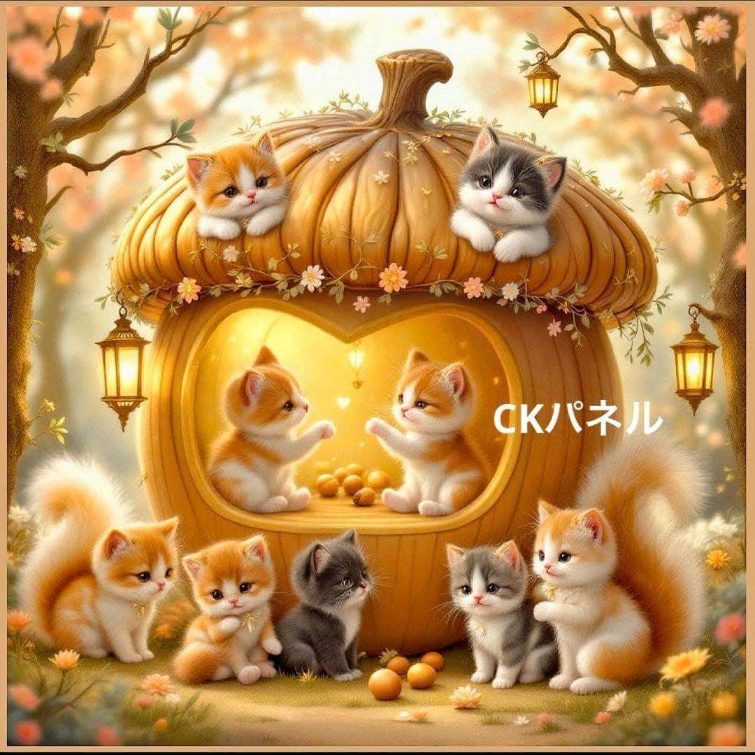 激レアドングリハウスねこパネル生地　ハンドメイド
