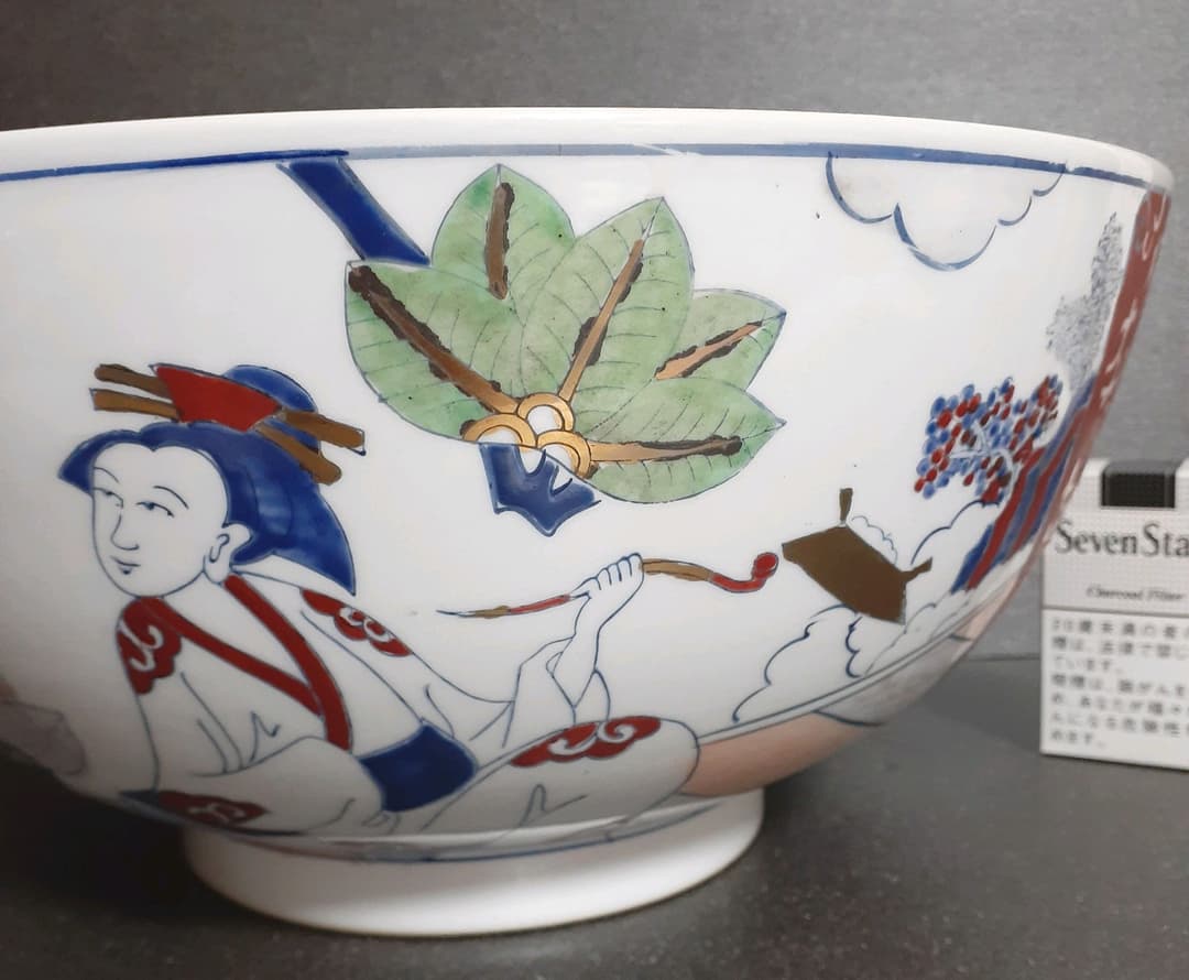 中国古美術　中国古陶磁器　古玩　色絵　美人図　特大大鉢　径35.4cm 道光年製