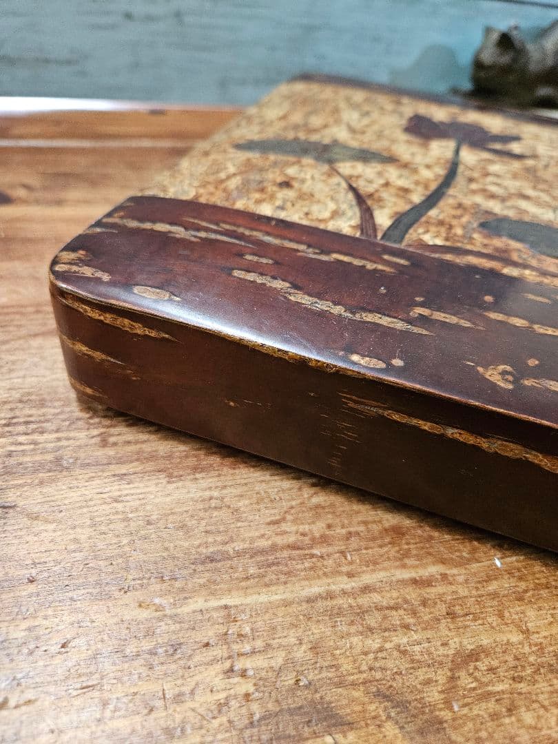 japan vintage 桜皮細工の文箱 硯箱 木箱 木製 工芸品 昭和レトロ