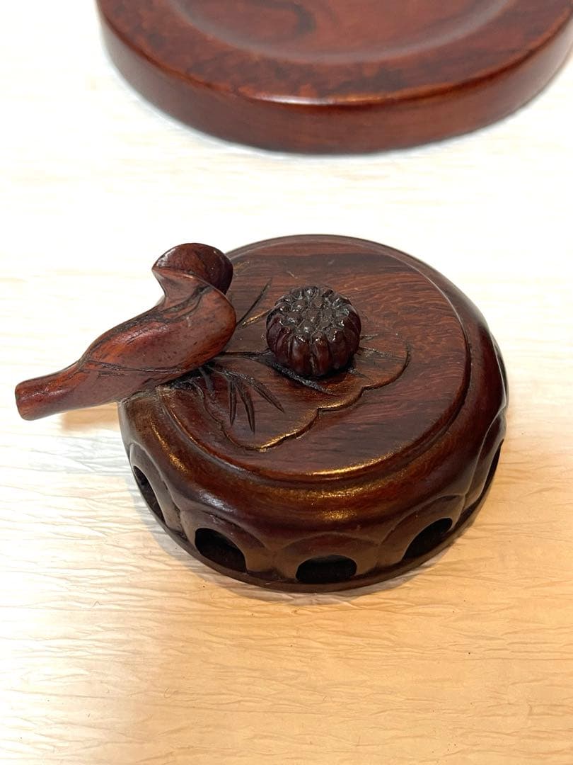 唐木　紫檀？カボチャ型香炉 台付　315