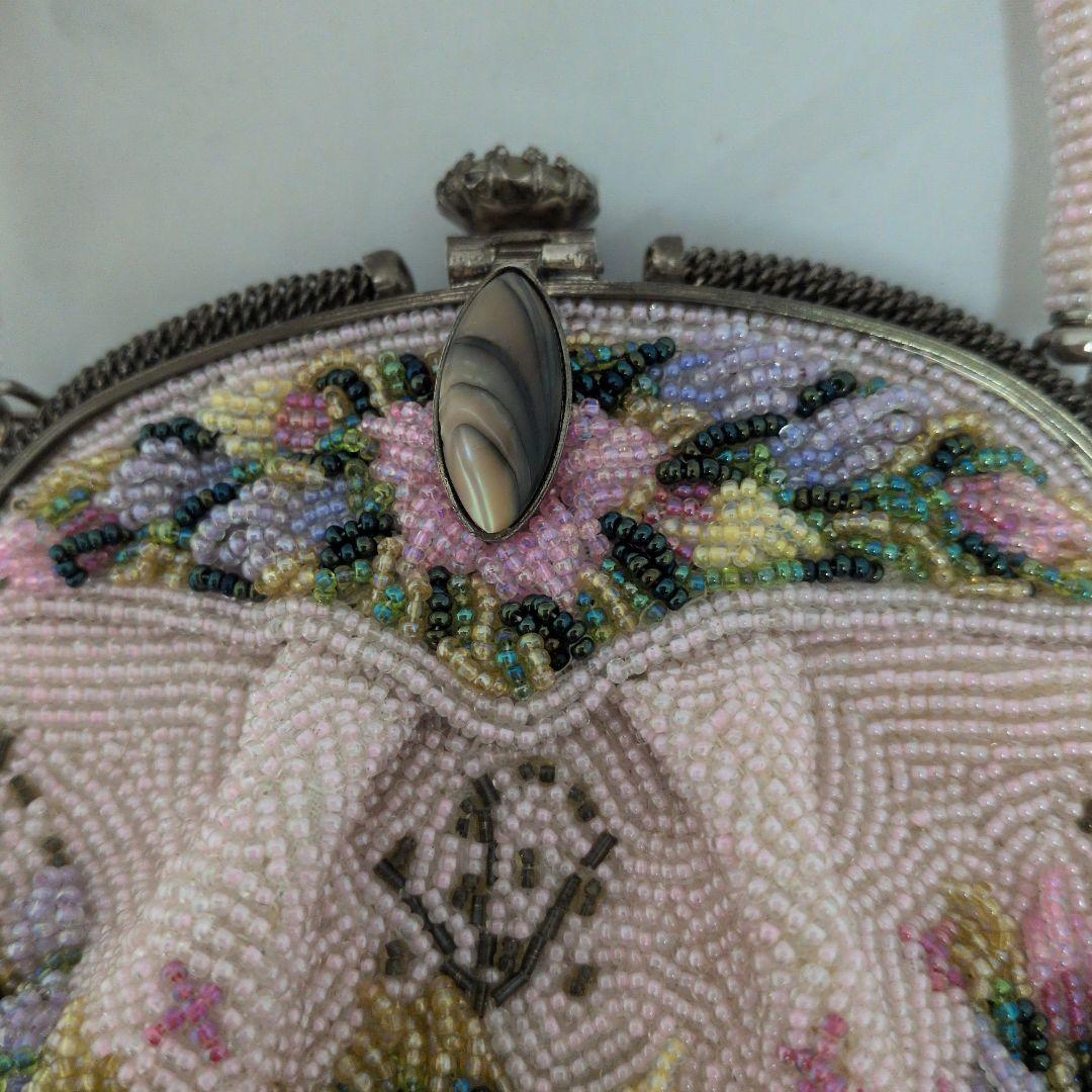 レトロなフラワーモチーフ ビーズ刺繍 ハンドバッグ