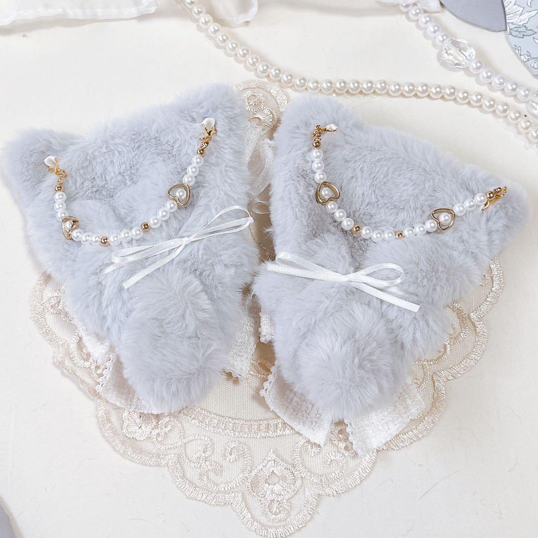 10㎝　ぬい服　ツイードリボンの双子猫ちゃん　グレー×白
