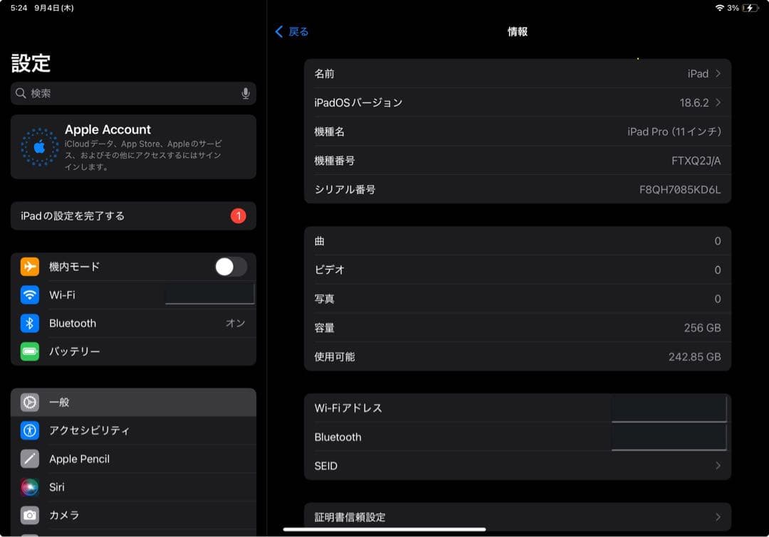 【ジャンク品】iPad Pro 第1世代 2018年 256GB スペースグレイ