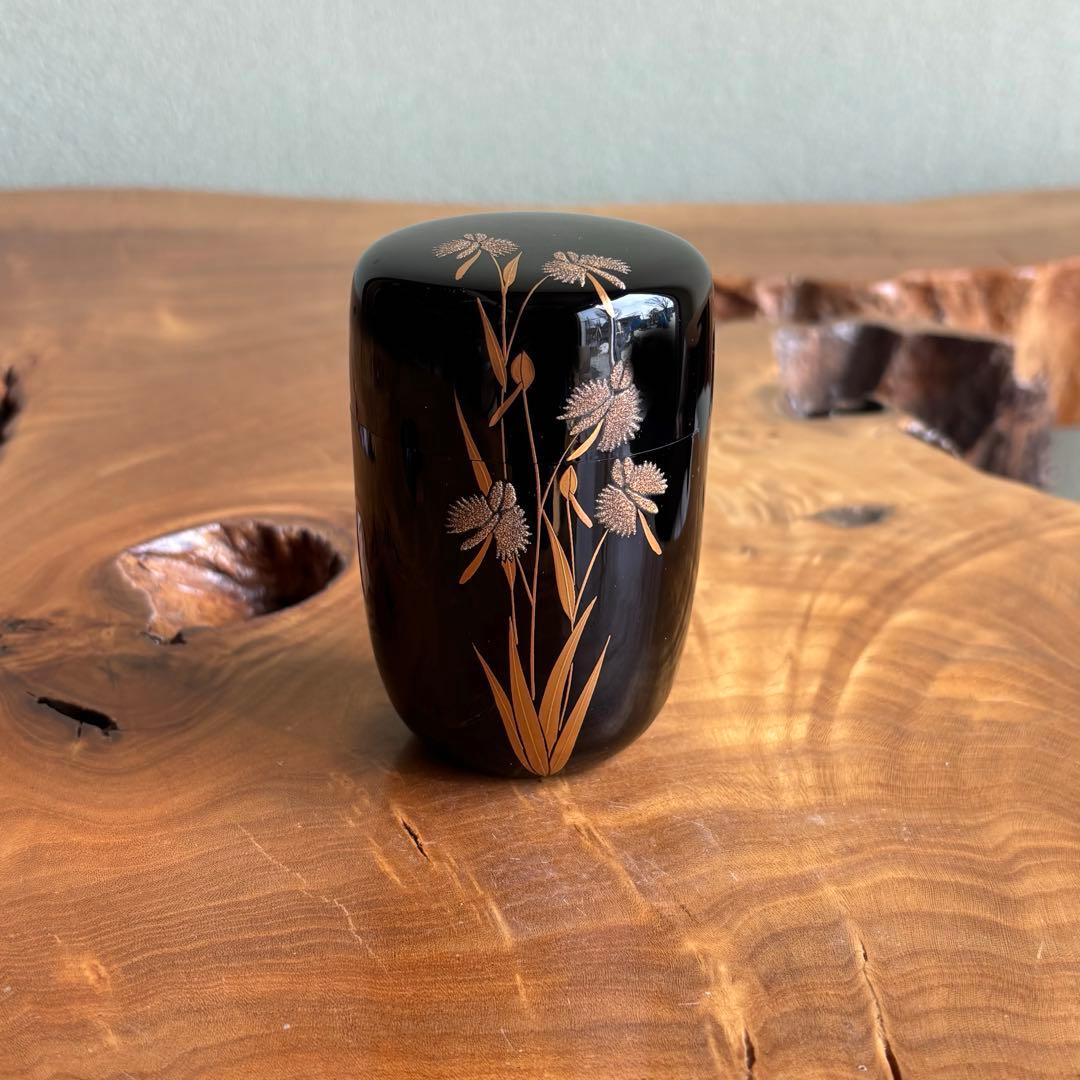 井筒鳳斉造 鷺草蒔絵 長棗 共箱 茶道具