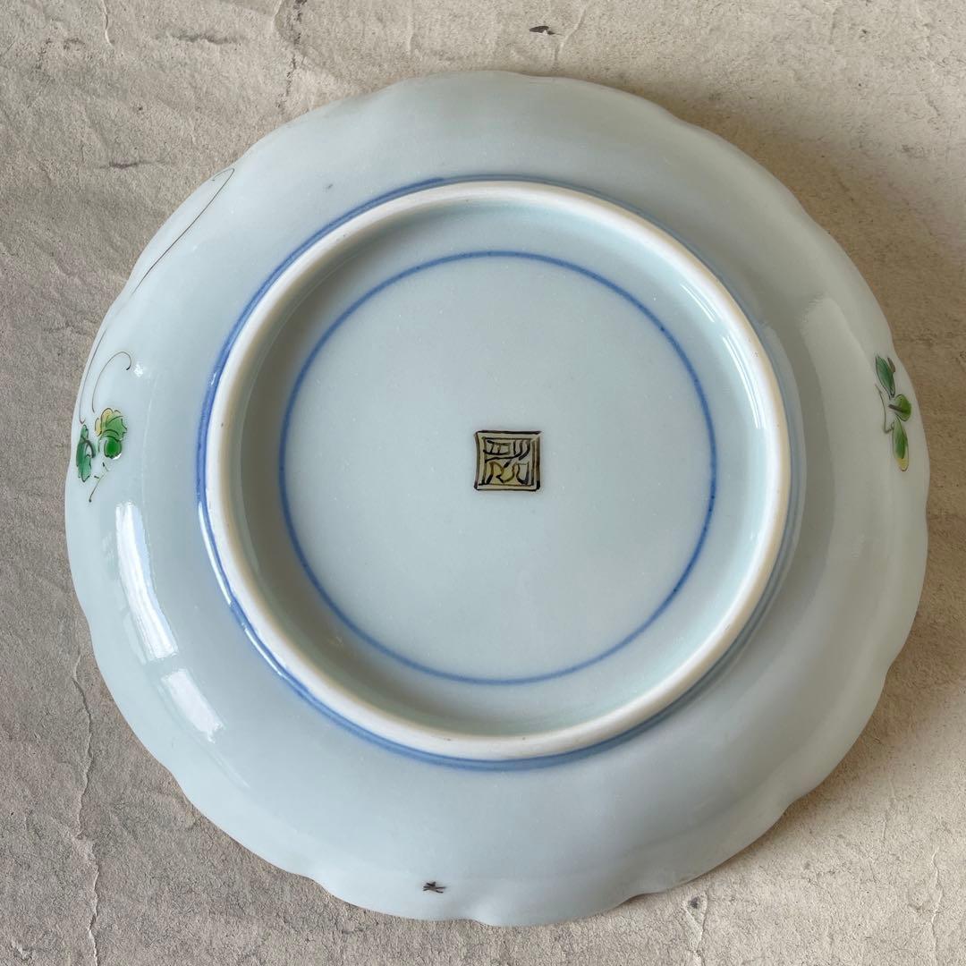 【新品未使用】陶芸家中尾郁夫　色絵輪花蜂花紋五寸皿