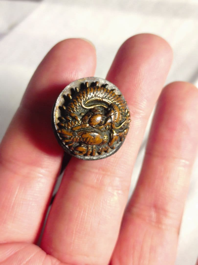 江戸 煙草入れ 本革 龍 古銭 金工 彫刻 本物 天然素材 アンティーク 工芸