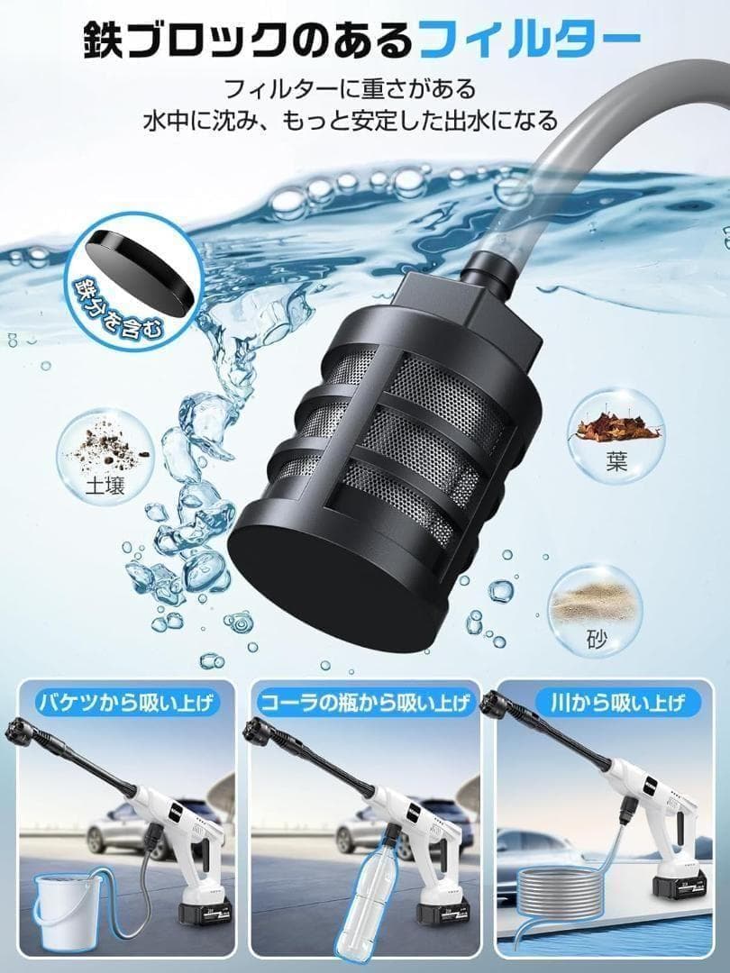 ★新品★ 高圧洗浄機 コードレス 充電式 洗車機 家庭用 6in1ノズル