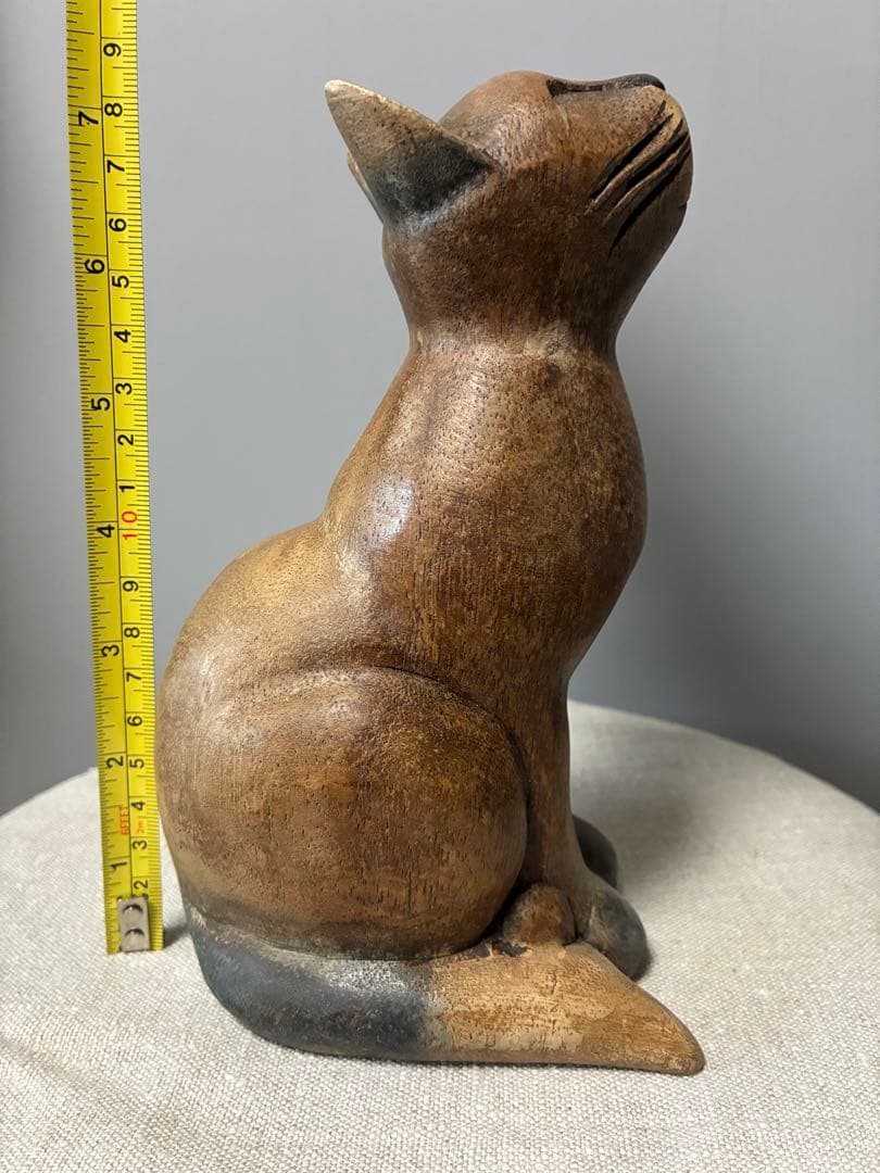 アンティーク 木彫り猫　50年代 骨董　木製 猫の置物