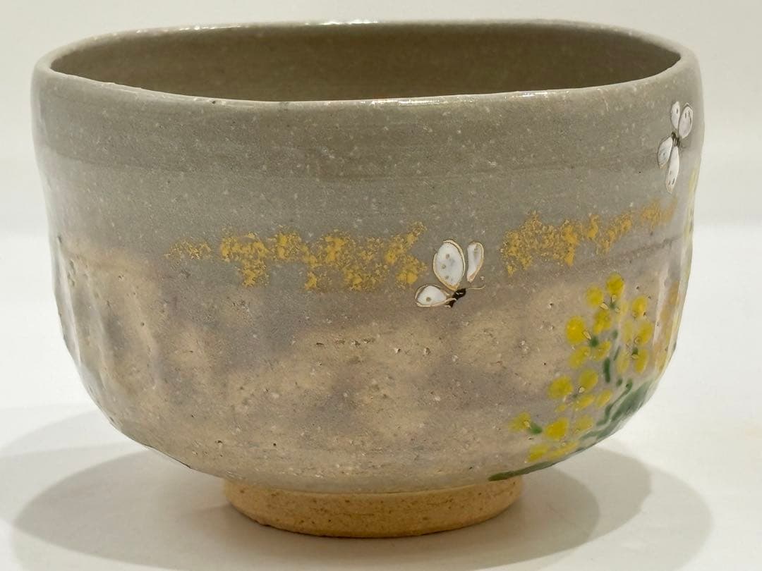 茶道具 菜の花蝶々茶碗 色絵 小野山若水 抹茶椀 共箱