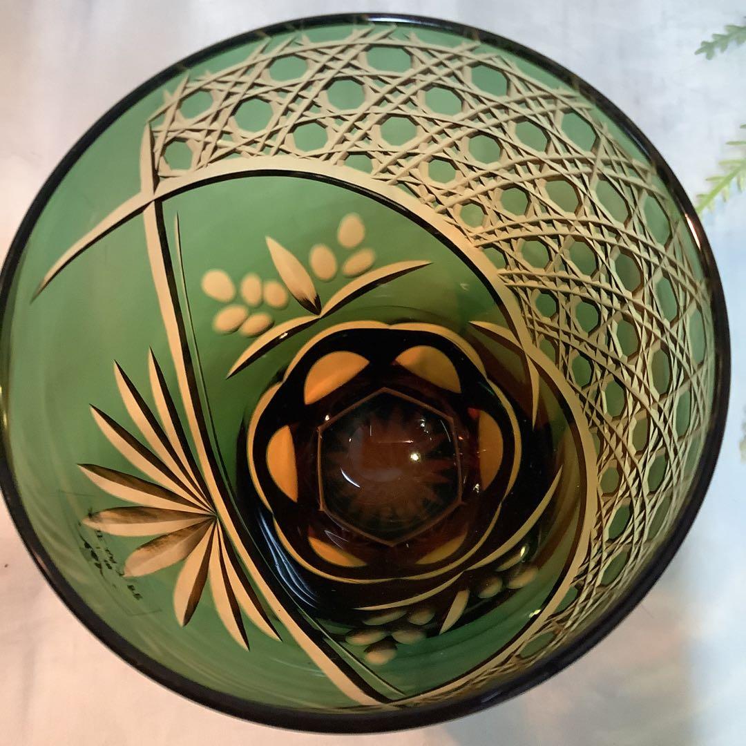 【未使用・美品】　『小樽切子』　緑琥珀タンブラー