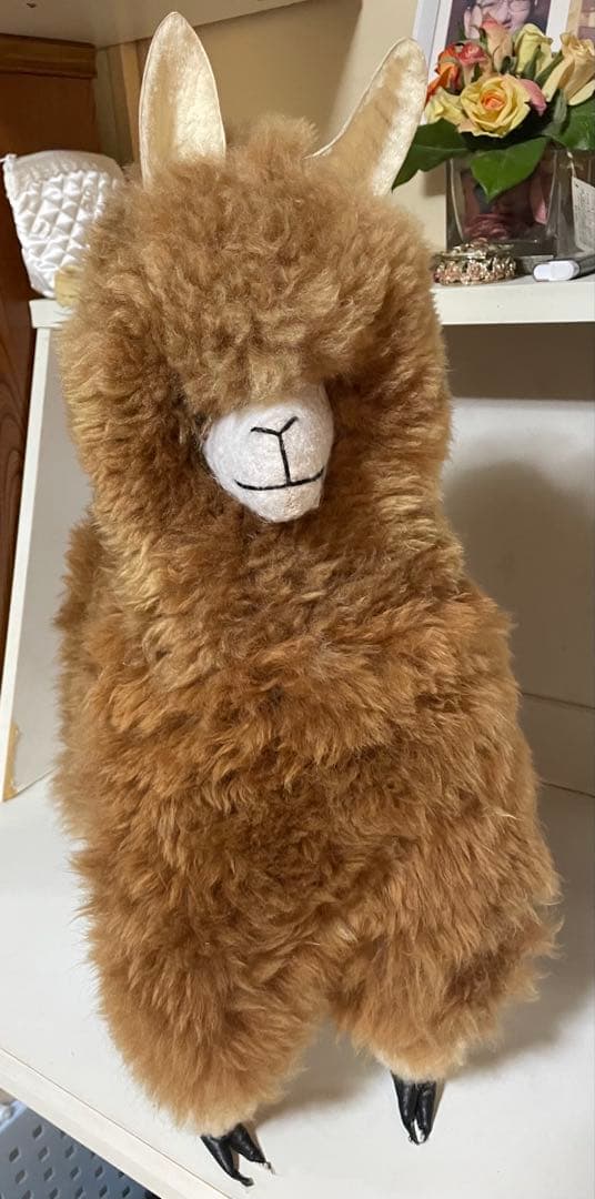 アルパカ ぬいぐるみ アルパカ原毛 ペルー製 60cm ふわふわの毛並みが