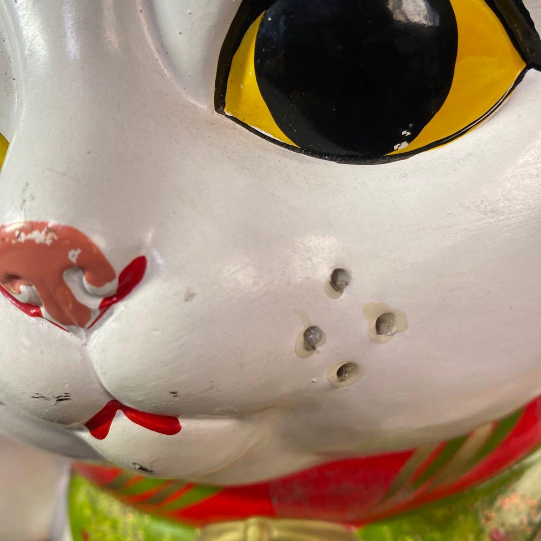 貯金箱招き猫 陶器製 左手挙げ