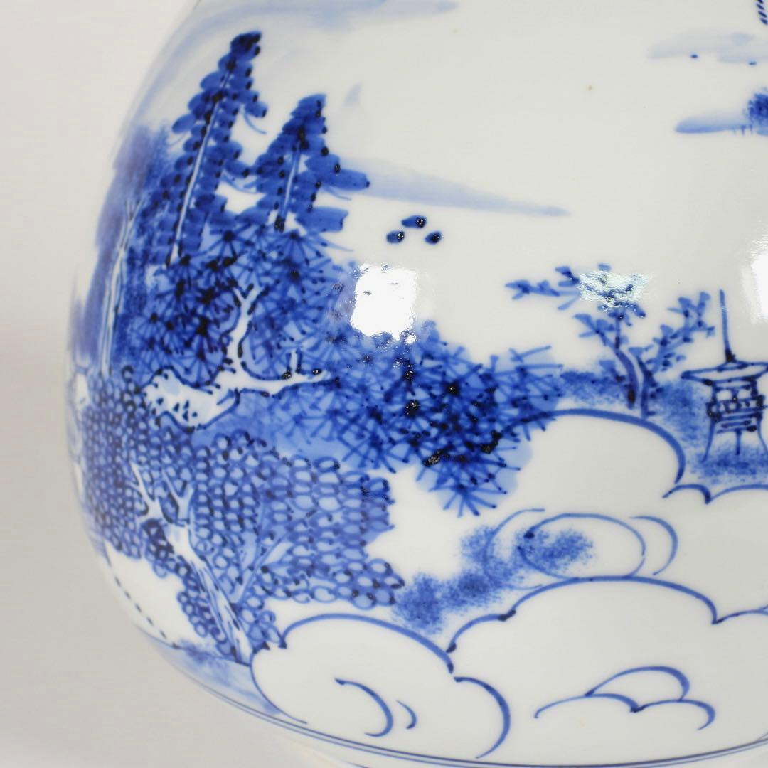 『膳所焼　陽炎園　染付　近江八景　芋頭型　水指　共箱』茶道具