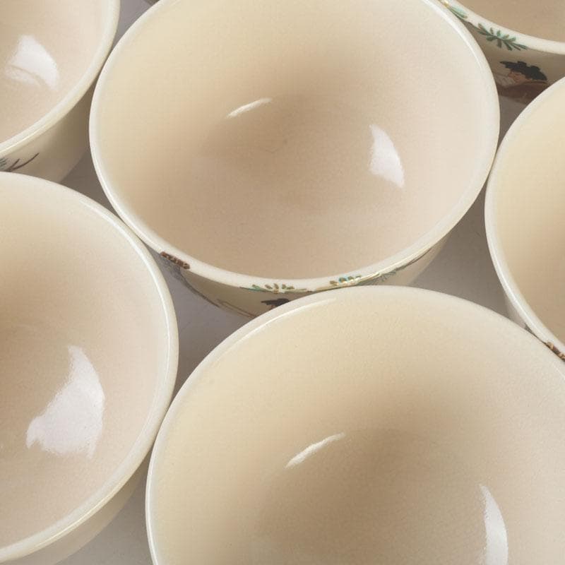 茶道具　京焼　平安　難波敬山造　寒山拾得図　数茶碗　十客　共箱　V　9970A