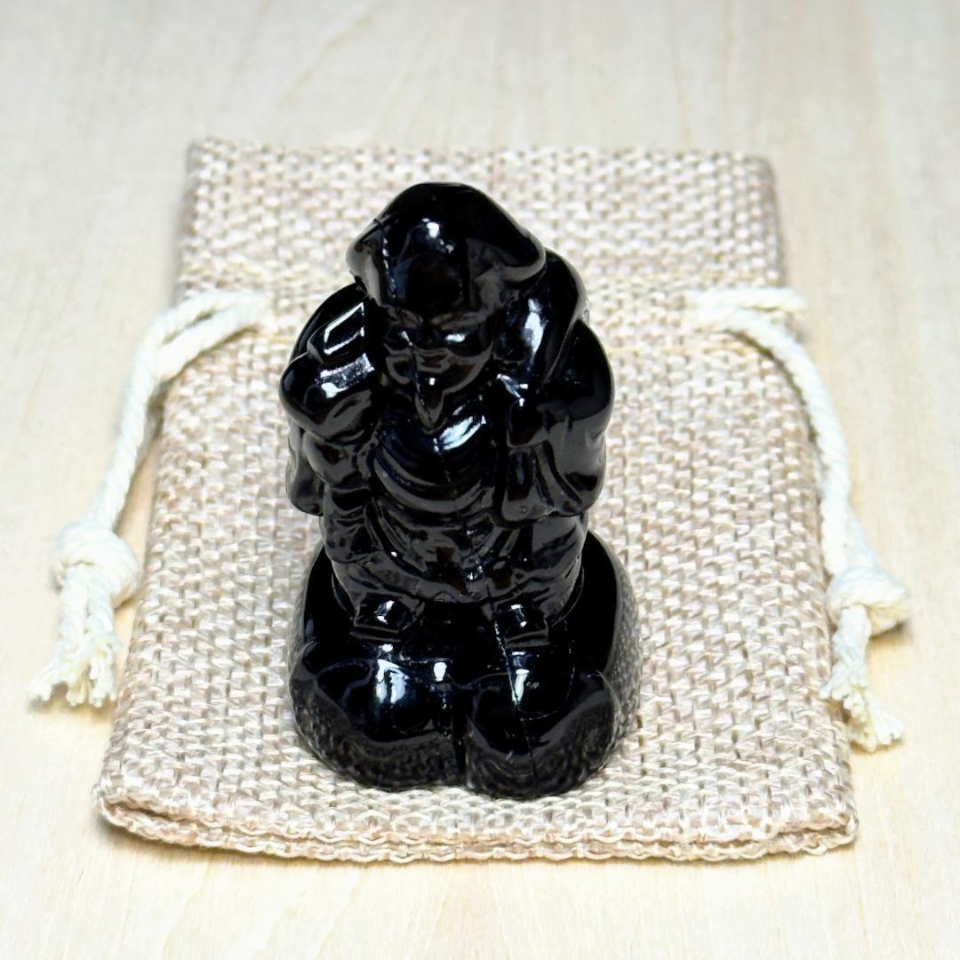 大黒様　ポーチ付　天然黒水晶（モリオン）：チベット産　加工：日本