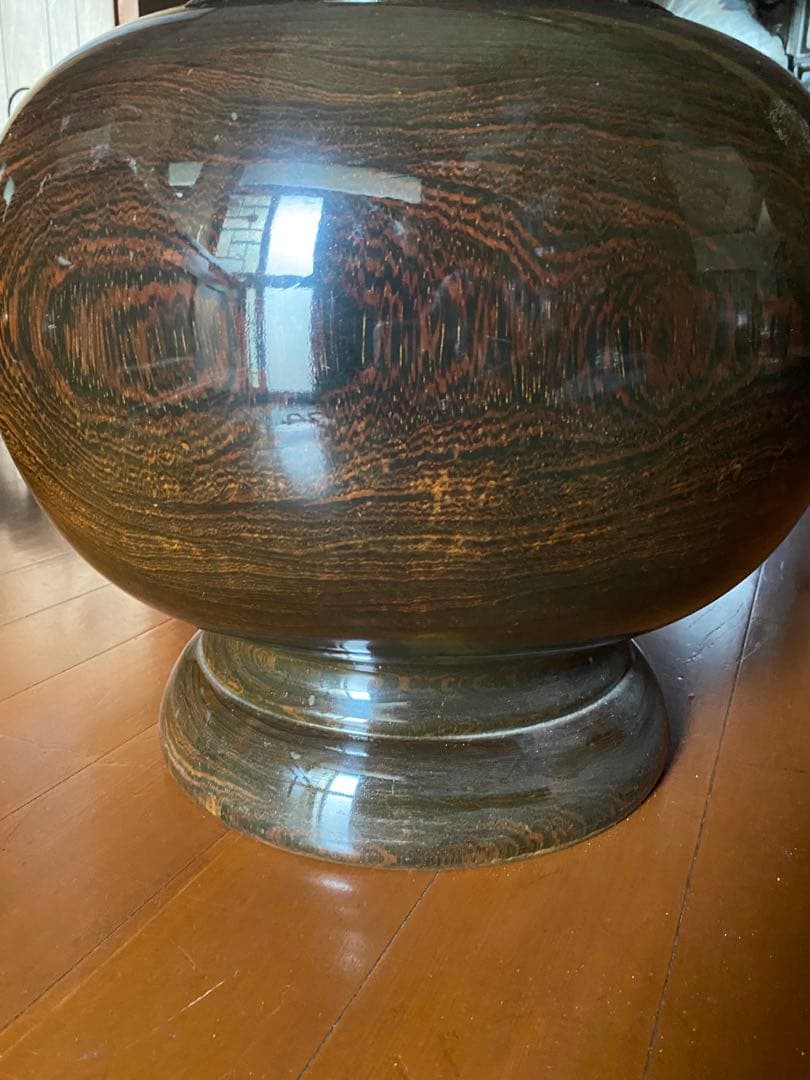 木製　壺　ダークブラウン 丸型　骨董品