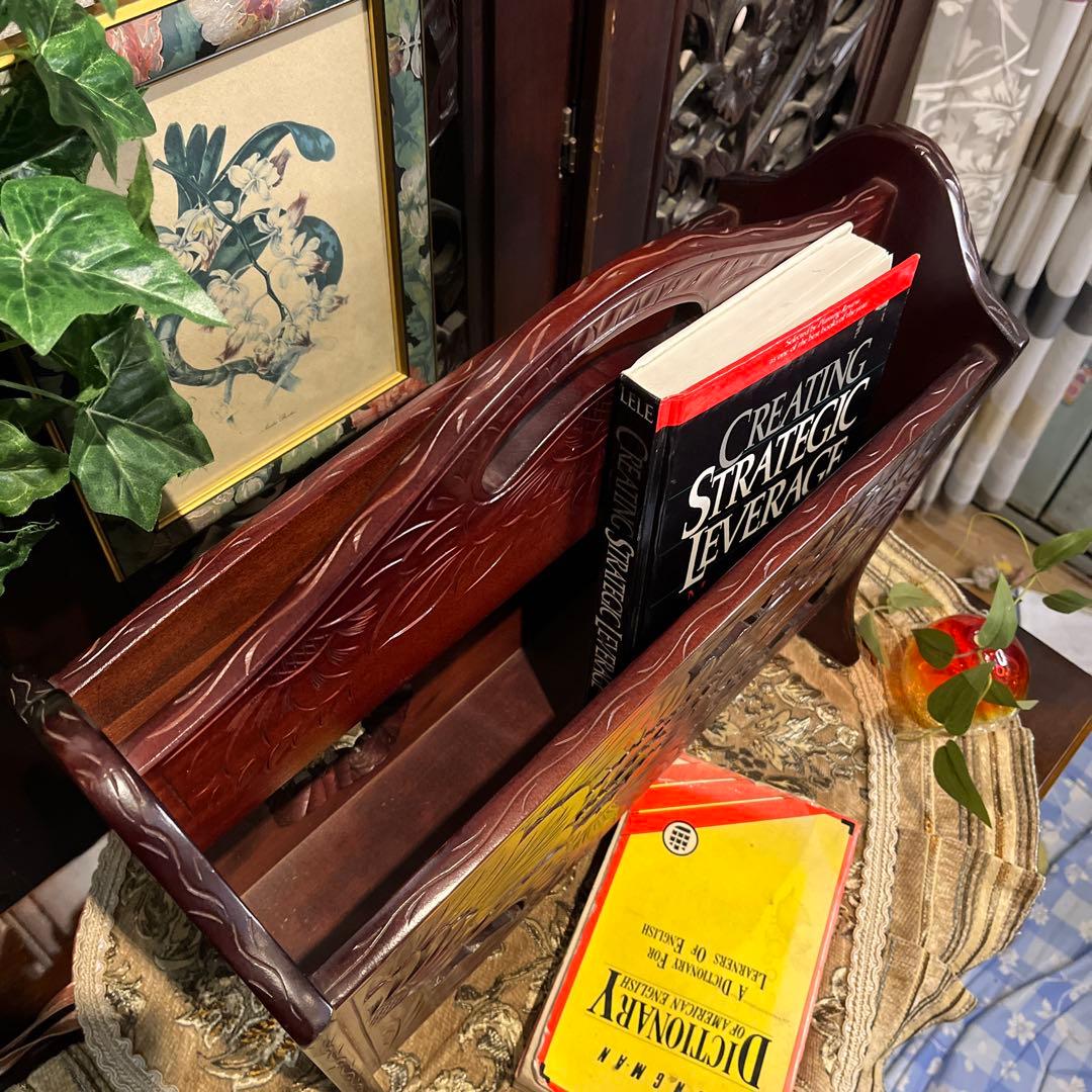Sale 伝統工芸　日光彫り　咲き誇る花のマガジンラック