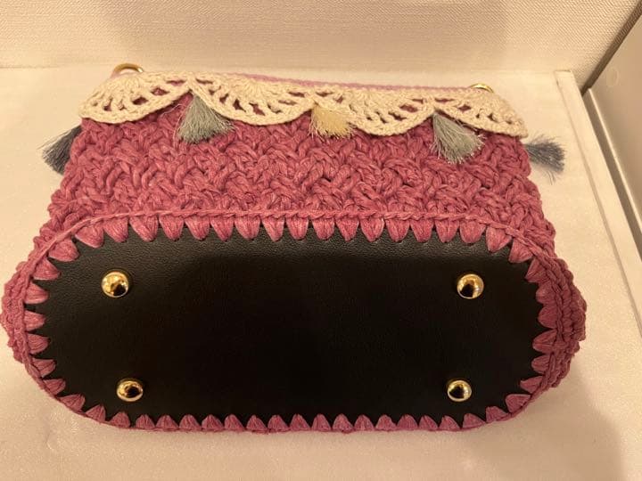 【ハンドメイド】バスケット柄 かぎ編み ショルダーバッグ