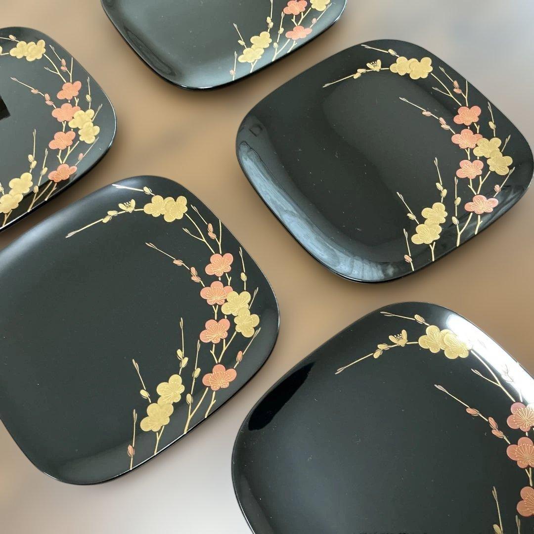 輪島塗　慶塚　紅白梅蒔絵　銘々皿　茶托　共箱　大丸美術部