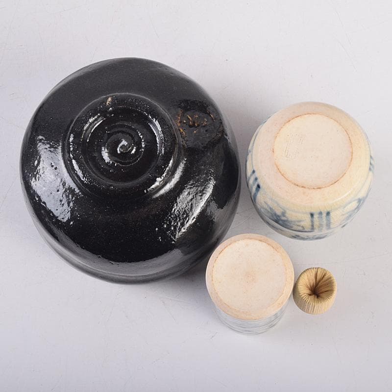 茶道具　扇蒔絵　利休茶箱　黒楽茶碗　扇蒔絵　棗など　七点　一式　M　R8860