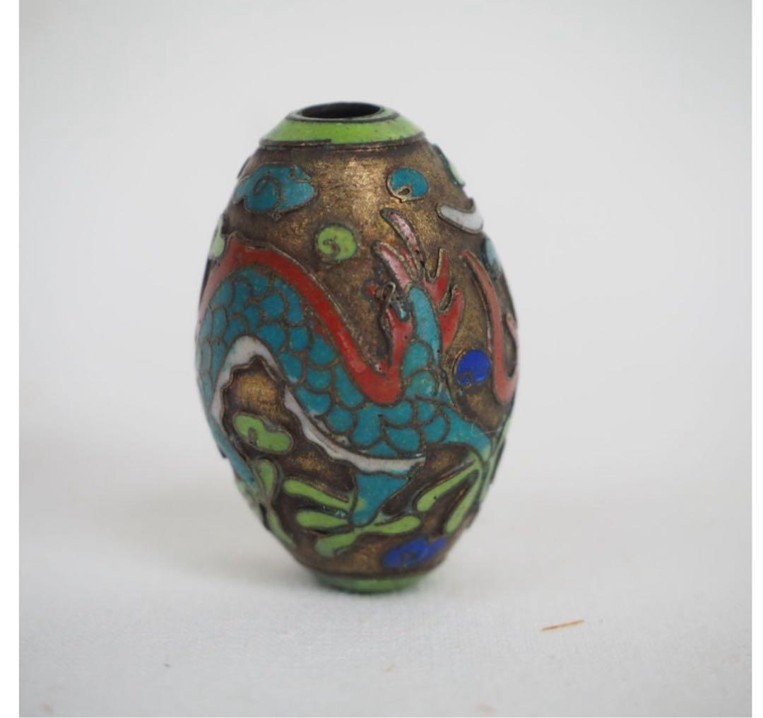 送料無料　時代物　七宝龍文緒締玉　約3.5×2.3ｃｍ