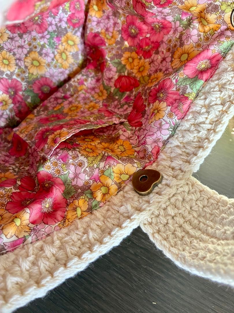ハンドメイド ワンハンドルバッグ ✿ 花モチーフ内布リバティ／2WAY対応