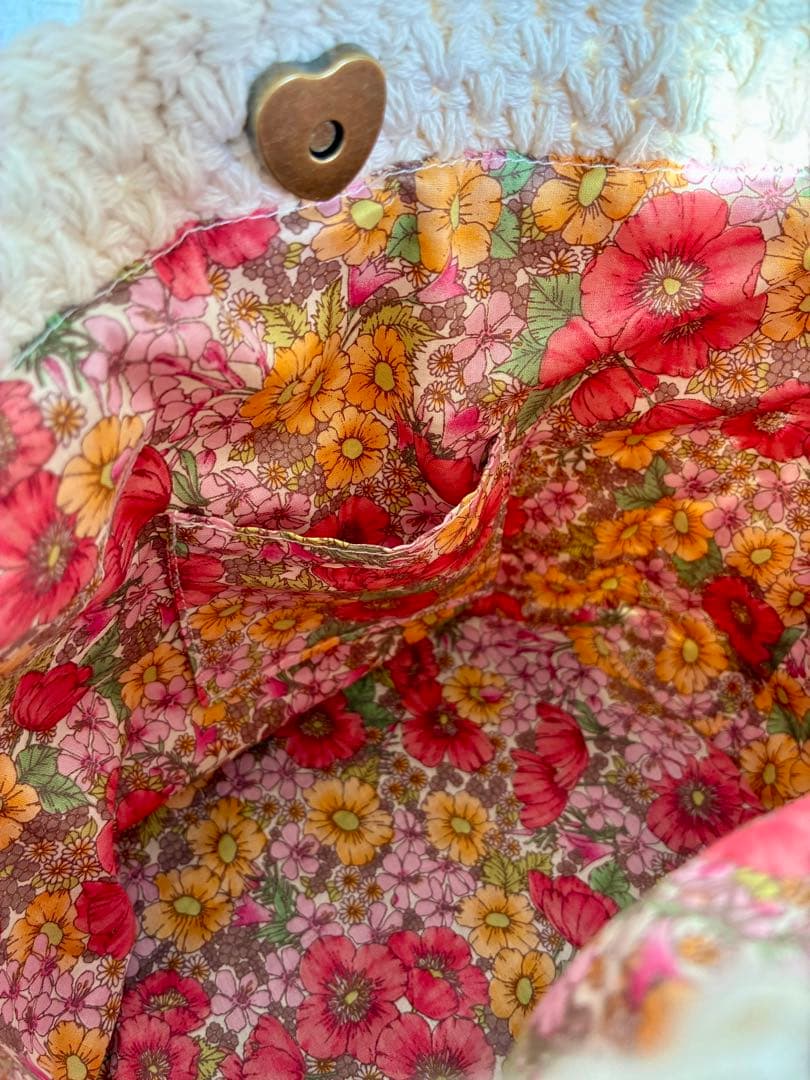 ハンドメイド ワンハンドルバッグ ✿ 花モチーフ内布リバティ／2WAY対応