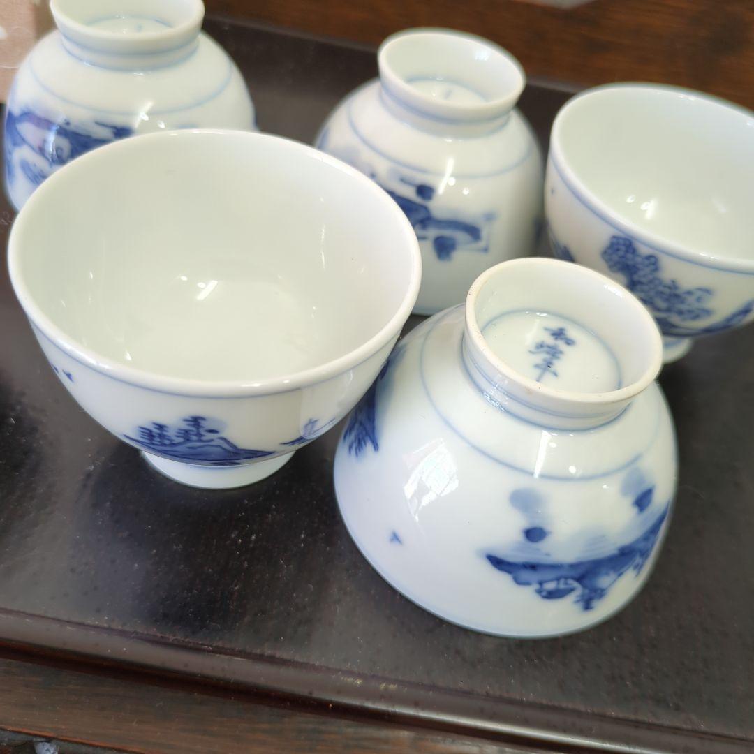 煎茶茶碗　煎茶　茶碗　染め付け　和峰　茶道具　湯呑み　6つ　美品