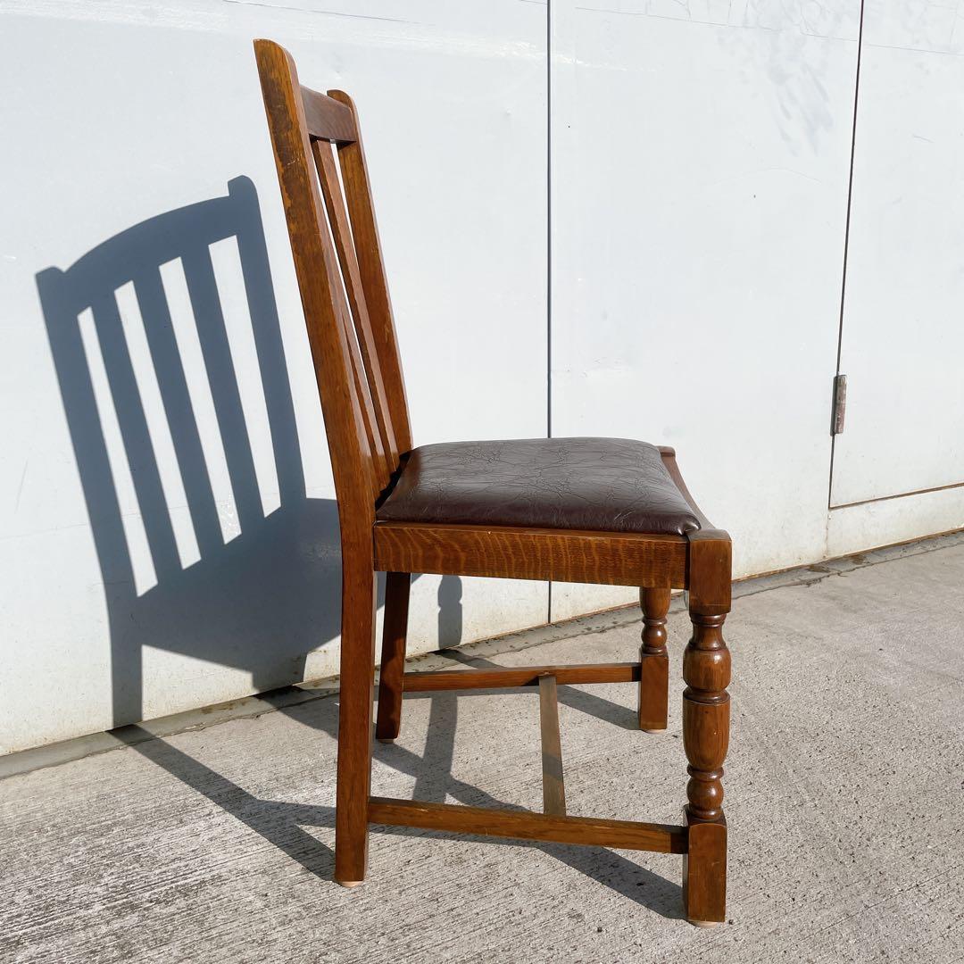 【美品】北欧 英国 イギリス アンティークバルボスレッグ チェア レザー 無垢材