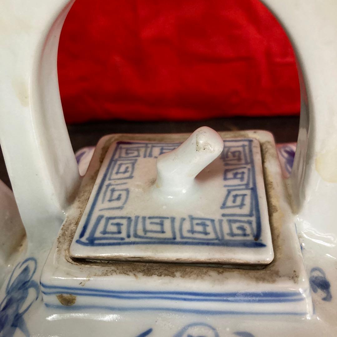 李朝　染付　四方面取水注　急須　雲鶴図