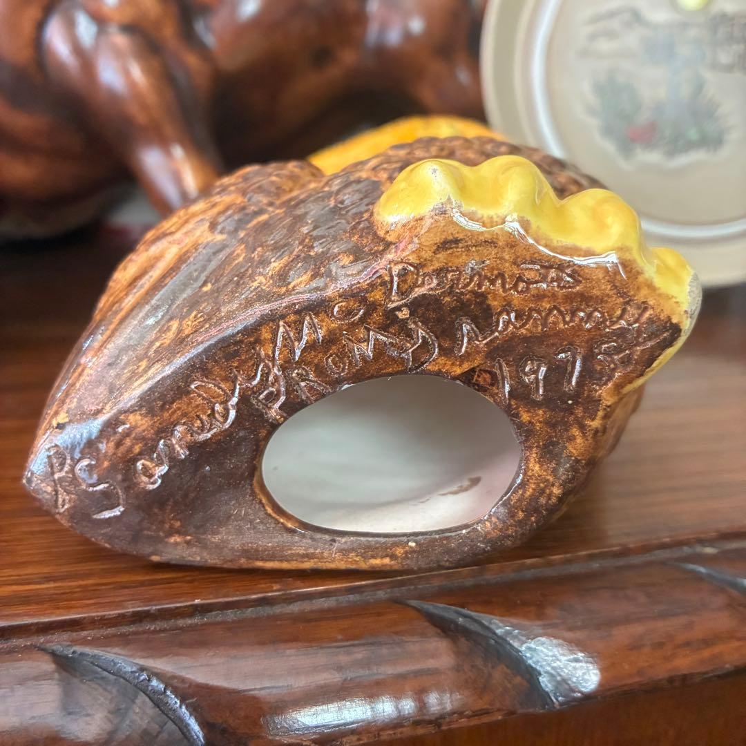 70s フクロウの陶器製置物アメリカアンティーク　1975年USAヴィンテージ