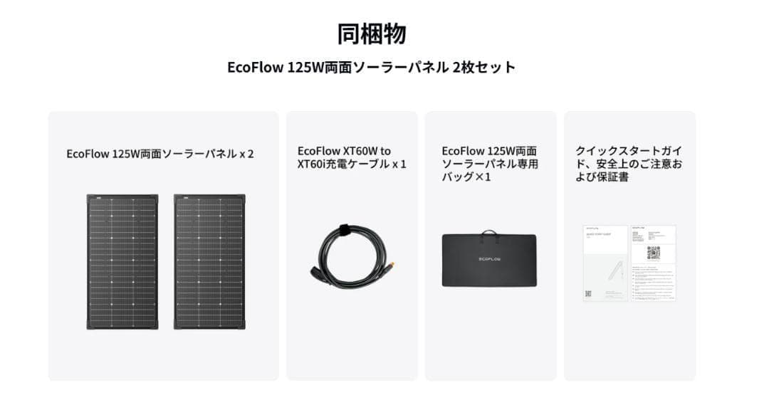 EcoFlow 125W 2枚セット専用バック付き　両面 ソーラーパネル