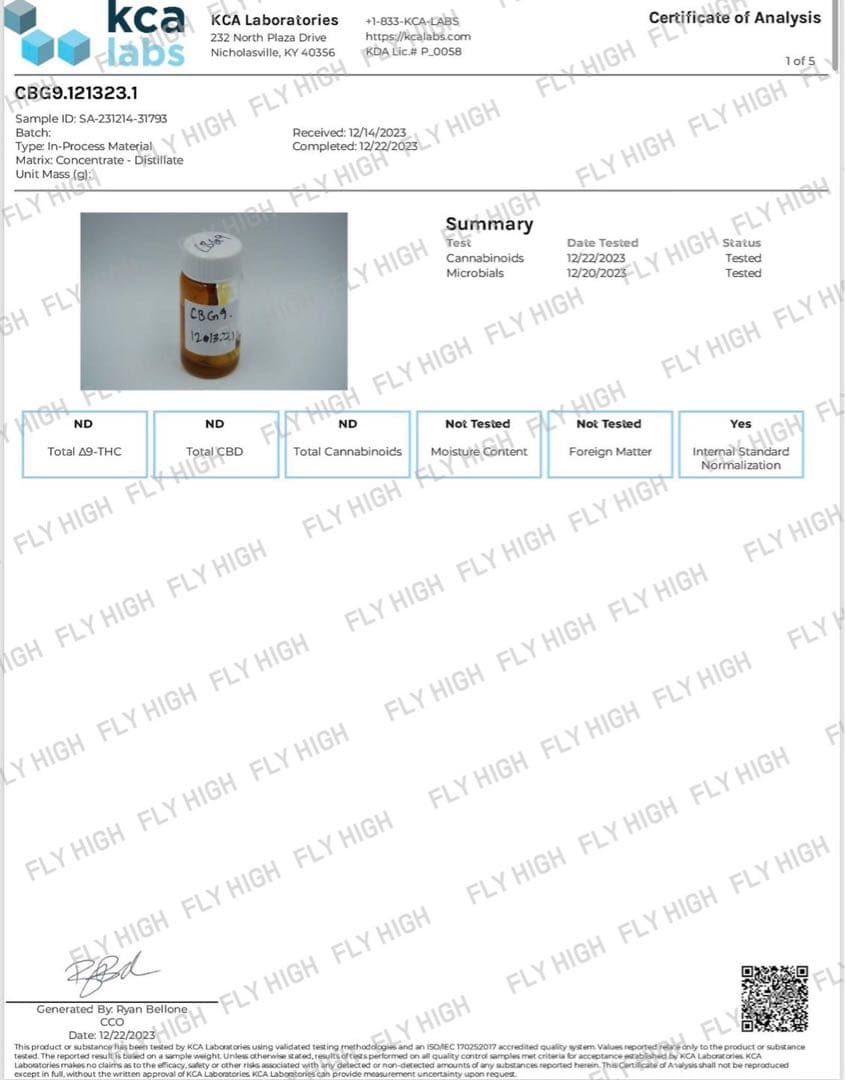 Δ9- CBG9原料 5ml 98.80% 新基準対応品